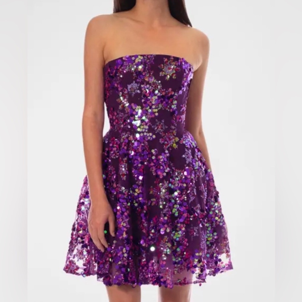Helsi “Anita” Sequined Strapless Fit-and-Flare Mini Dress in Purple Size XS